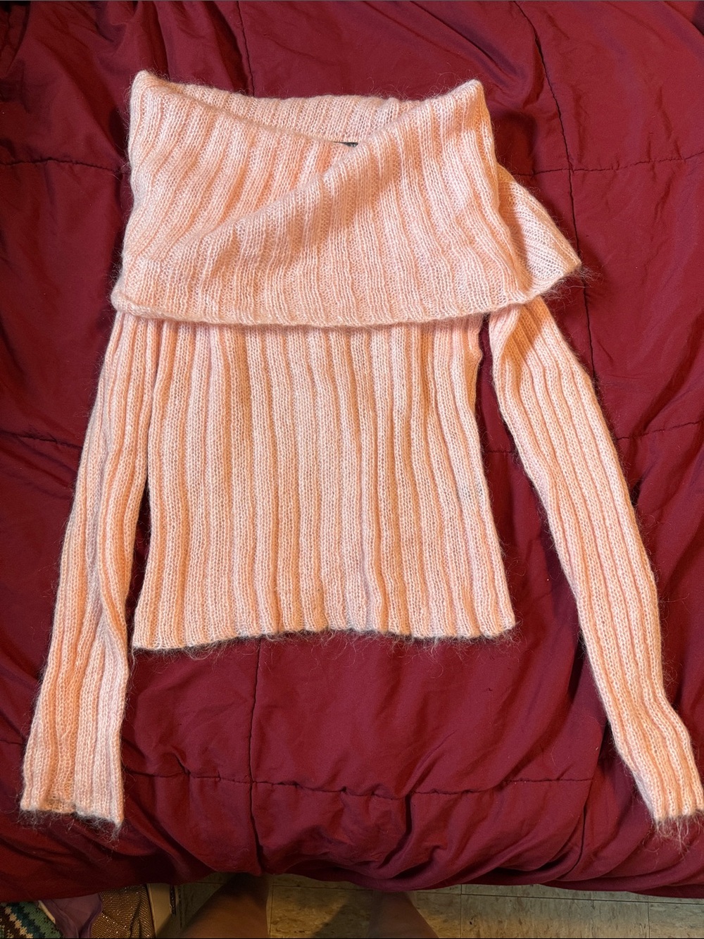 Limited Mohair, Soft Ribbed Cowl Neck Pink Sweater
